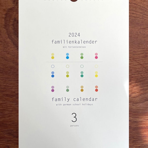 Family Calendar PUNKTE 2024 (3 Columns) - Bank holidays, German school holidays and Calendar Weeks!