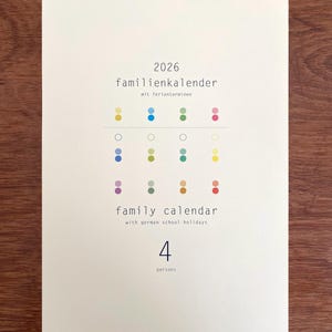 Familienkalender PUNKTE 2026 (4 Spalten) - Feiertage, Schulferien und KW!