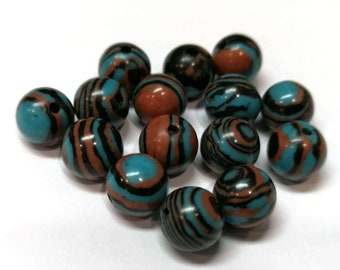 Perles d'agate à rayures rondes de 8 mm, perles d'agate bleues, noires et blanches, pierre naturelle semi-précieuse, bijoux, perles pour collier à faire soi-même