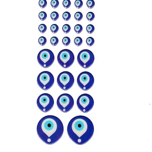 35 autocollants 3D en relief Nazar Boncuk Boncugu 8 mm, 18 mm, 28 mm, œil bleu, mauvais œil, décoration de fête, amulette, décoration murale, baby shower