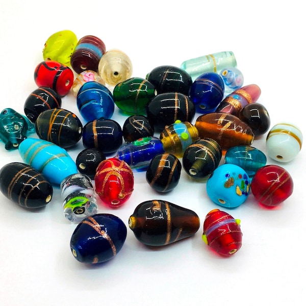 100g Indische Glasperlen Mixform 6mm - 24mm Bunte Lampwork Schmuck perlen Konvolut Schmuck basteln