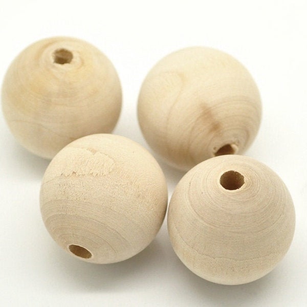 50 perles en bois 20 mm rondes naturelles incolores pour bijoux artisanat décoration bois enfant