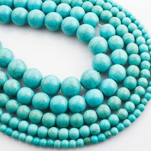 Turquoise Stone Beads Strand 4/6/8/10/12/16/18 mm Blue Round Semi-Precious Stone Gemstone Natural Stone Jewelry Making image 1