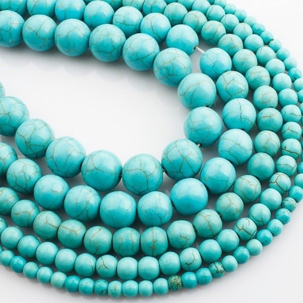 Turquoise Stone Beads Strand 4/6/8/10/12/16/18 mm Blue Round Semi-Precious Stone Gemstone Natural Stone Jewelry Making