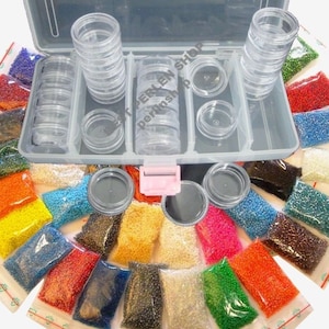 Set di perle Rocailles 2 mm / 25 colori (25x10g) + scatola da 25 barattoli di perle di vetro opache trans argento inserto set misto di gioielli artigianali