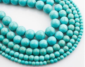 Turquoise Stone Beads Strand 4/6/8/10/12/16/18 mm Blue Round Semi-Precious Stone Gemstone Natural Stone Jewelry Making