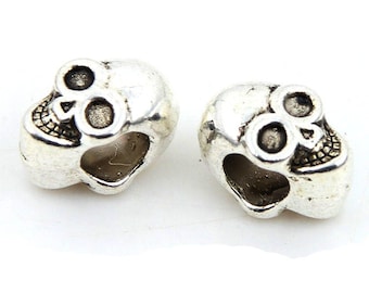 Skull beads 10pcs silver 11 x 6 mm for DIY necklace bracelets craft jewelry metal beads spacer beads craft jewelry