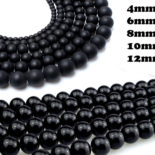 Perles d'onyx pierres précieuses rondes 4/6/8/10/12 mm noir poli, mat, rayures boules pierres précieuses pour bijoux artisanat bracelet collier