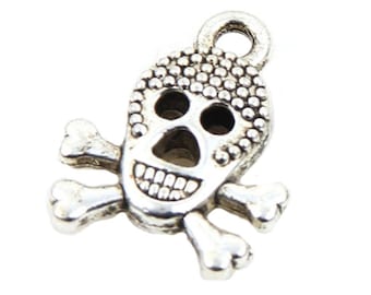 Totenkopf Schädel Anhänger 14mm Silber 10stk Charm für DIY Halskette Armbänder Schmuck Basteln Metallperlen Spacer Zwischenperlen