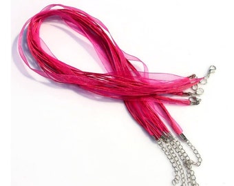 10stk Halsband Organza mit Wachsband Halskette 44cm Schmuckband Pink Kette mit Karabinerverschluss und Verlängerungskette Band