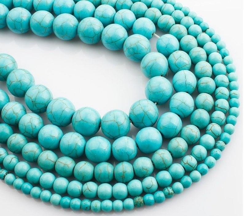 Turquoise Stone Beads Strand 4/6/8/10/12/16/18 mm Blue Round Semi-Precious Stone Gemstone Natural Stone Jewelry Making image 1