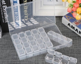 Sorting box transparent (empty) 28 compartments, removable beads organizer box plastic cans for storing DIY nail art buttons rhinestones accessories