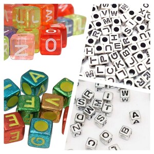 Cuentas con letras Cuentas de plástico Cubo A-Z con cuentas con letras Cuentas del alfabeto Mezcla de cuentas Cuentas para enhebrar pulseras Bandas con nombres