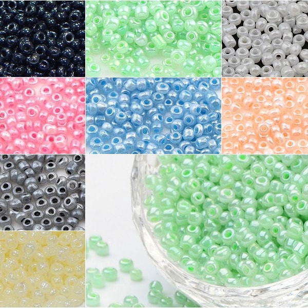 Ceylon Rocailles Beads 3 mm 8/0 Blue White Green Gray Cream 20g/100g Glass Beads Roccailles, Glass Seed Beads