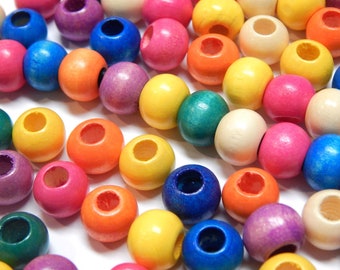 100 wooden beads colorful 8/10/12 mm large hole 4/5 mm wooden beads for threading ball for crafts with hole spacer intermediate beads for DIY jewelry