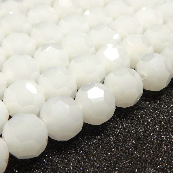 32 cuentas de jade blanco de 0.394 in, bolas facetadas, piedras semipreciosas, joyería artesanal, piedra natural para pulsera y collar