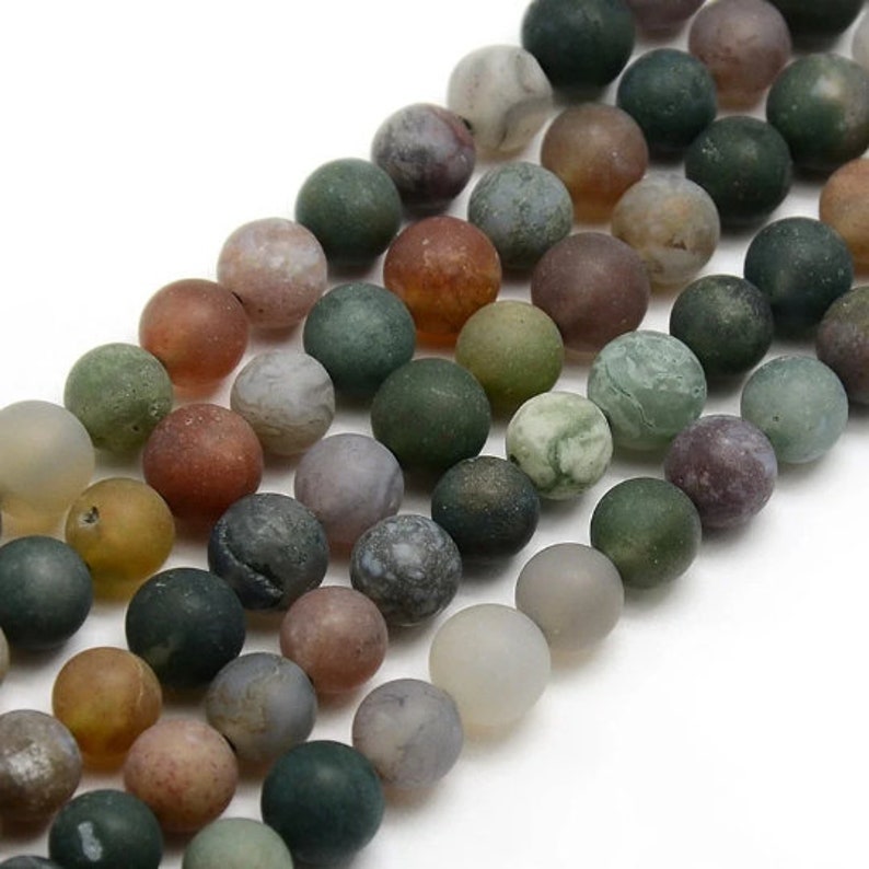 Indian Agate Beads 4/6/8/10 mm Gemstones Matt Green Round Natural Gemstones Gemstones Semi-Precious Stone Jewelry Beads Gemstone image 1