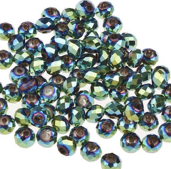 25 TSCHECHISCHE KRISTALL PERLEN GLASPERLEN RONDELLE 4mm Fire-Polished Grün X48