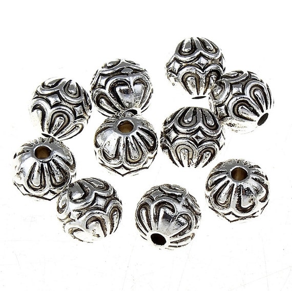 10 Metallperlen Spacer Beads 8mm Perlen Silber farben Basteln Zwischenperlen DIY