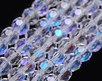 Tschechische Kristall Perlen Glasperlen - Crystal AB - 4mm/6mm/8mm Kugel Fire-Polished Schmuckperlen Kristallschliffperlen Glasschliffperlen