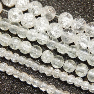 Glasperlen Crackle Weiß Set 8mm 6mm 4mm 3 Stränge Perlen mit Loch zum Auffädeln für DIY Schmuckherstellung Halskette Handwerk Bild 1
