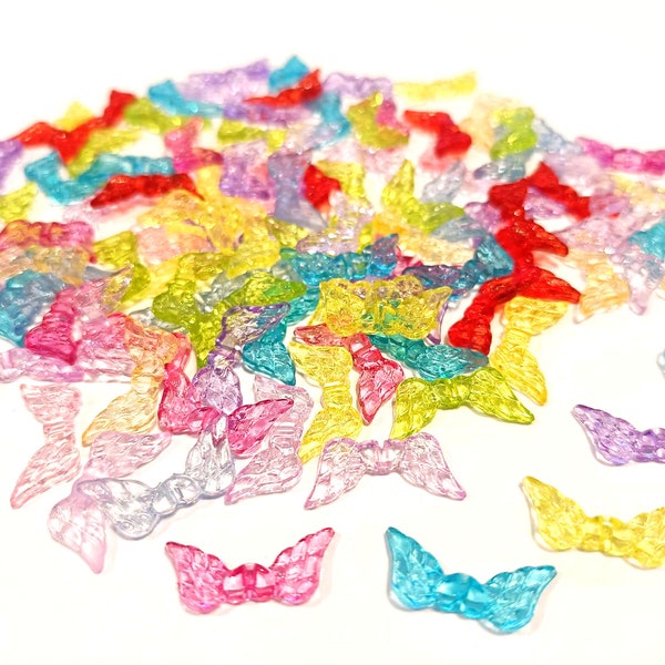 100 perles acryliques ailes 20 mm x 8 mm bijoux colorés ailes d'ange ange gardien plastique