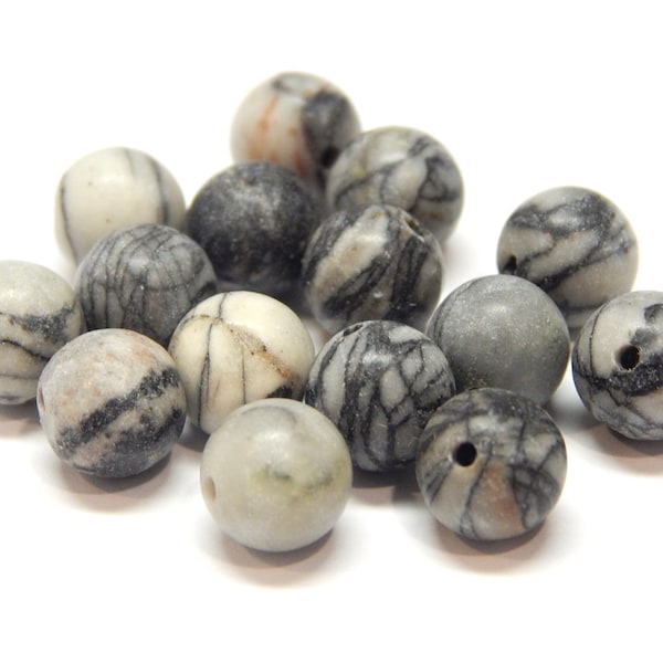 Zebra Jaspis Perlen 4/6/8 mm Weiß Grau Kugel Edelstein Naturlich Schmuckstein Map Jasper Gemstone Beads