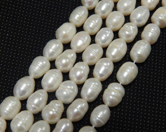 15pcs freshwater pearls 10 mm white natural rice grain - oval cultured pearls keshi for bracelet necklace earrings jewelry craft pearl