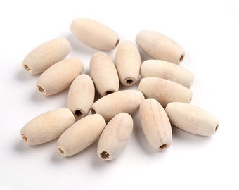 50 natural wooden beads 20 x 10 mm oval Frblos jewelry crafts wooden beads for threading hole beads intermediate beads