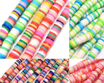 Heishi beads, polymer clay beads, made of vinyl, 1 color mix strand, Heishi discs 6 mm, Heishi beads 6 mm, 400 pcs. Heishi beads strand