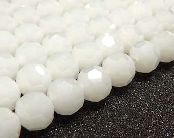 40 White Jade Beads 6 mm Faceted Ball Semi-Precious Stone Jewelry Craft