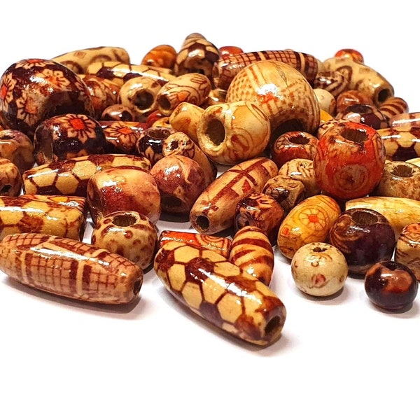 80 pièces de perles en bois de 8 mm à 24 mm de différentes formes, boules rondes ovales pour enfiler des trous d'artisanat, des perles intermédiaires, des bijoux d'espacement