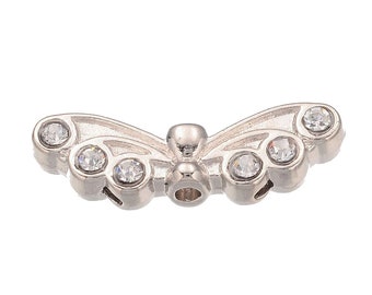 10 Ailes d'Ange avec Strass Cristal Perles en Métal Ailes d'Ange Perles 22 mm Entretoise en Métal DIY pour Artisanat Bijoux Collier