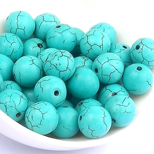 Turquoise Stone Beads Strand 4/6/8/10/12/16/18 mm Blue Round Semi-Precious Stone Gemstone Natural Stone Jewelry Making image 3