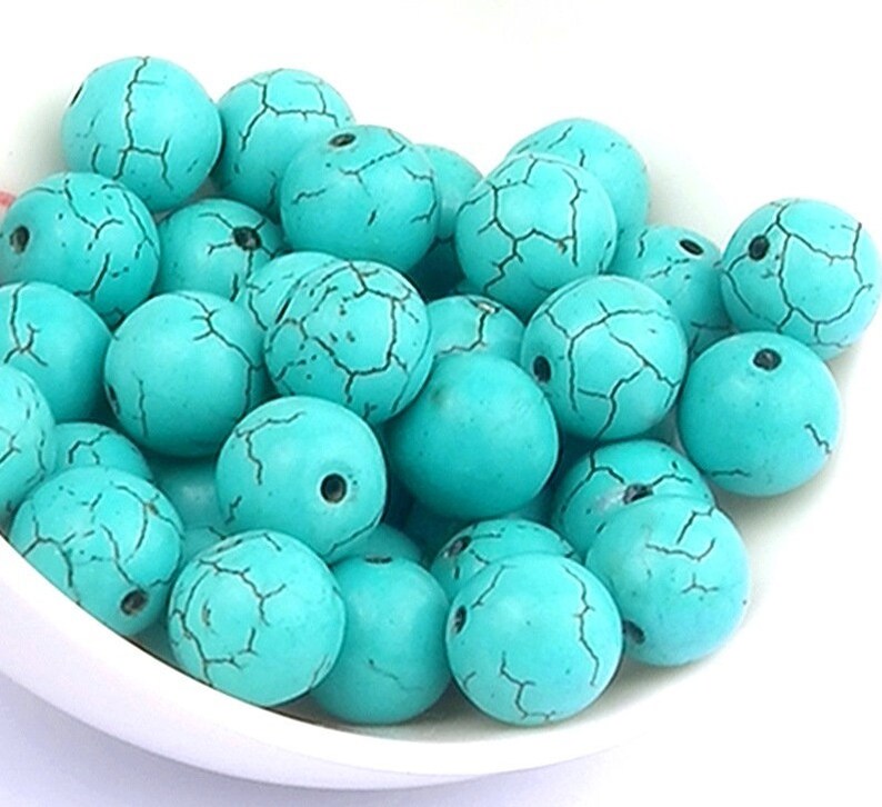 Turquoise Stone Beads Strand 4/6/8/10/12/16/18 mm Blue Round Semi-Precious Stone Gemstone Natural Stone Jewelry Making image 3