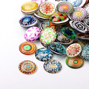 Glas Cabochon Mosaik Mix Set 10Stk Halb Rund für Fassung 25mm Bunte Gemischte Muster Glaskuppel Glas Kuppel Fliesen für Anhänger Armband