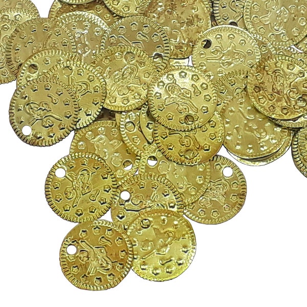 100 Gold Metall Charms 15mm Münze Ottoman Tugra Anhänger Pailletten für Schmuck Belydance-Kleid, Haus Deko Tekstilien