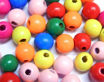 Pack of 100 colorful wooden beads for threading 6/8/10/12/14/16 mm round for crafts with hole spacer intermediate beads for DIY jewelry