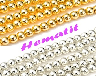 Hematite Beads 4/6 mm Gold Silver Ball 38 cm Strand Choose Metallic Non Magnetic Gemstone Craft for Bracelet Necklace