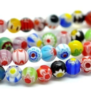 Perline Millefiori Sfera 4/6/8/10 mm Scegli Perle di vetro Mix colorato Perline lavorate a mano Perline di murano