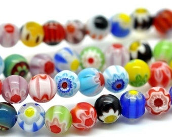 Millefiori Perlen Kugel 4/6/8/10 mm Wählen Glasperlen Bunte Mix Handgearbeitete Perle Lampwork Beads