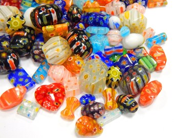 40stk Millefiori Perlen Perlenmischung Bunte Set Glasperlen Mix Form Perle zum Auffädeln Kinder Schmuckperlen