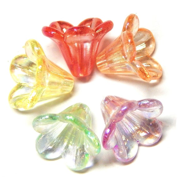 Pack of 100 flower calyx 10 x 14 mm flower acrylic bead caps angel beads shimmer shiny transparent flower beads blossom lily decorative artificial flower