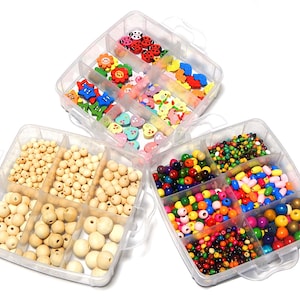 Holzperlen im Box Kinder Bastel Set aus Holz 1000 stk. Basteln Bunte Mischung Natur, Bunte Holz Perlen Set Wooden Beads Set