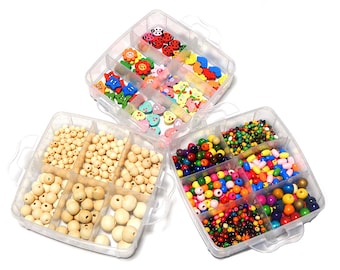 Wooden beads in a box children's craft set made of wood 1000 pcs. Craft colorful mix natural, colorful wooden beads set Wooden Beads Set