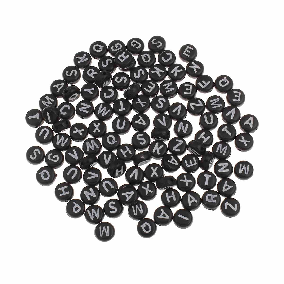 100 7mm Black White Mixed Alphabet Round Letters Beads App 4 Of Each Letter Art Craft Supplies An4759975