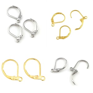 Pack of 10 stainless steel 304 ear hooks, earrings, folding leverbacks, earrings, ear clasps, folding brackets, 16 mm
