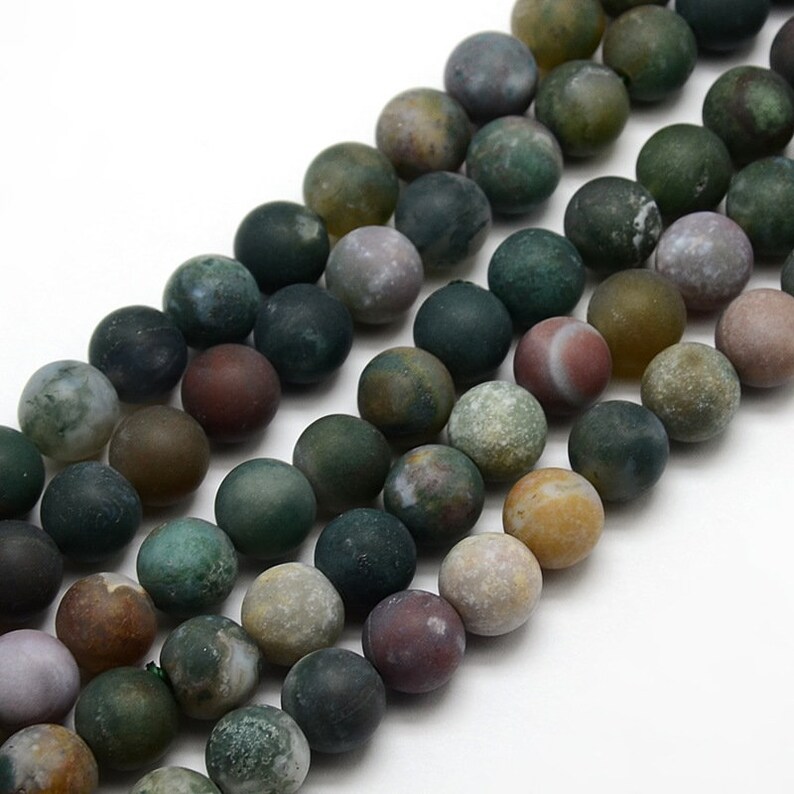 Natural Indian Agate Beads 10mm Frosted Green Round Gemstones Etsy