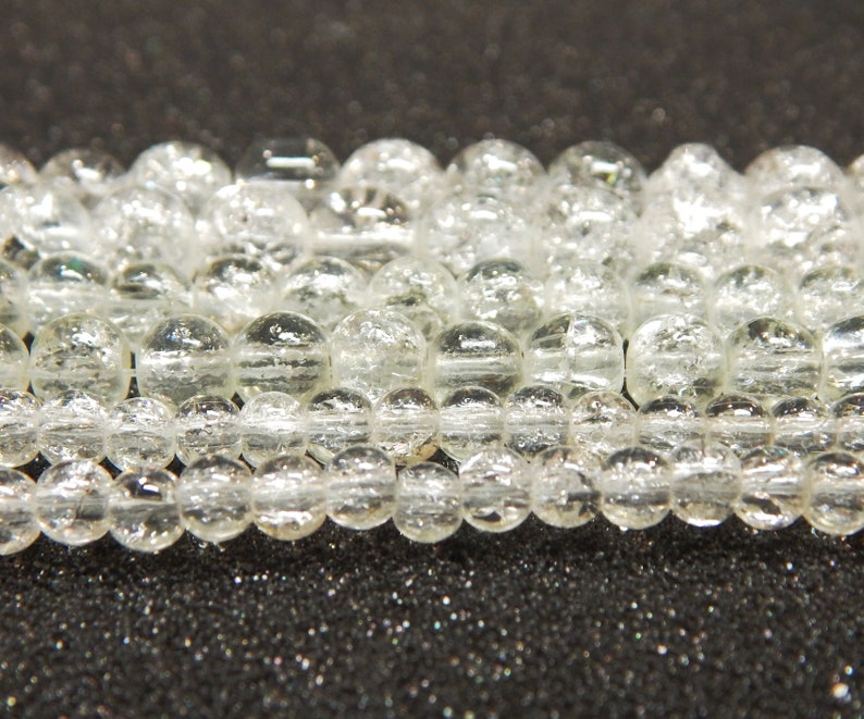 Glasperlen Crackle Weiß Set 8mm 6mm 4mm 3 Stränge Perlen mit Loch zum Auffädeln für DIY Schmuckherstellung Halskette Handwerk Bild 2