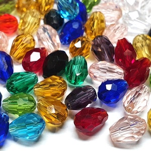 50 Crystal Drops 8 mm Glass Beads Tears Glass Cut Jewelery Crafts Decoration Colorful Mix